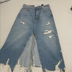 Zara Blue Distressed Denim Skirt